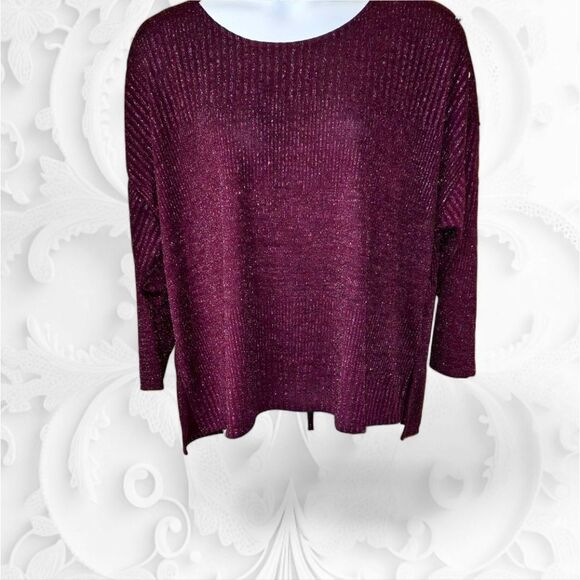 CABLE & GAUGE Maroon Sparkly Plus Size LongSleeve Dress Top Size 3X - Picture 1 of 12